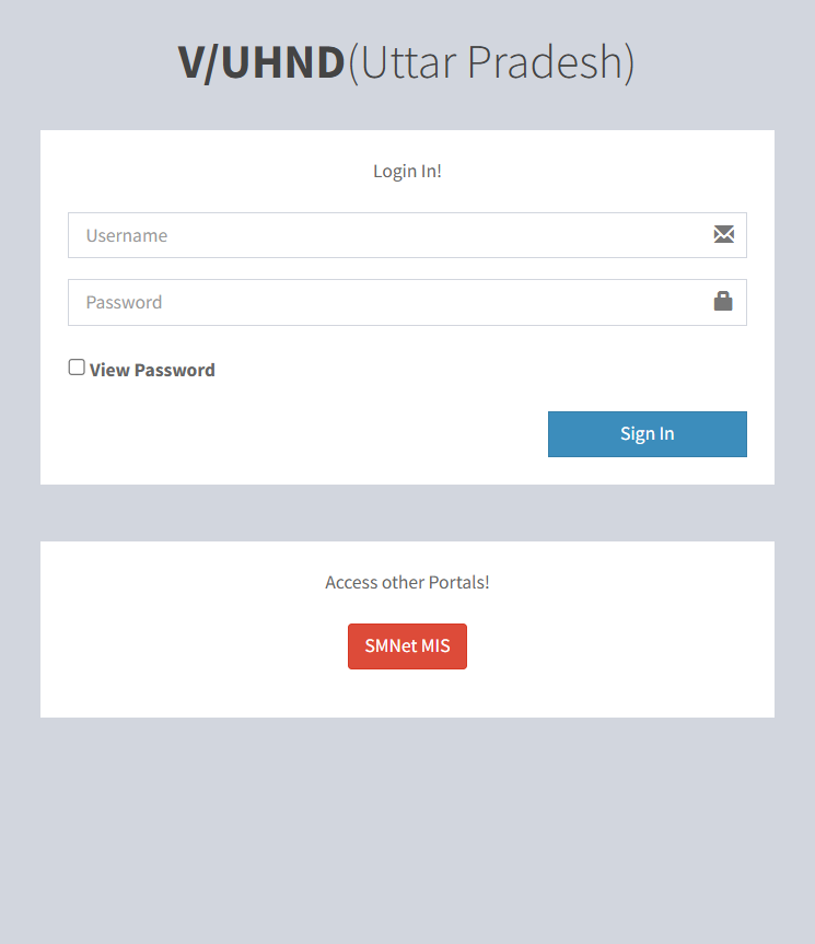 V/UHND dedicated portal login with SMNet MIS link